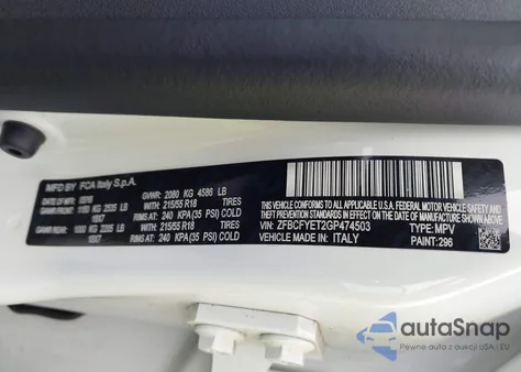 2016 Fiat 500X Trekking Plus из США, поврежденный, VIN ZFBCFYET2GP474503